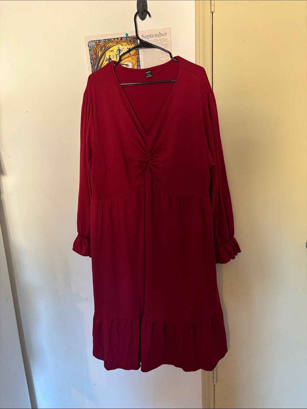 Amazon Women's Twist-Knot Long Sleeve Dress in Deep Red
